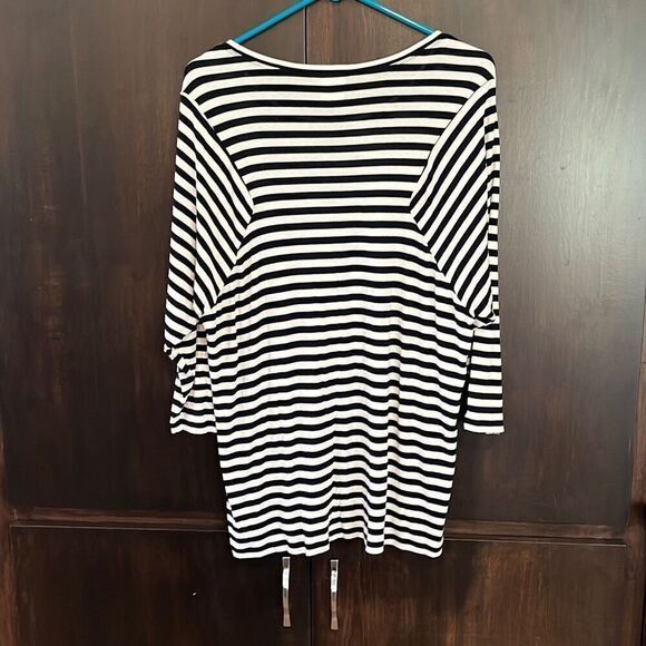 Cabi Bistro Black and White Striped Long Sleeve Top Large #5188 - Picture 3 of 5